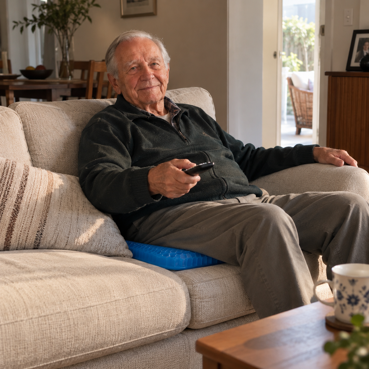 Sitting on a sofa with the MEDIGRID cushion